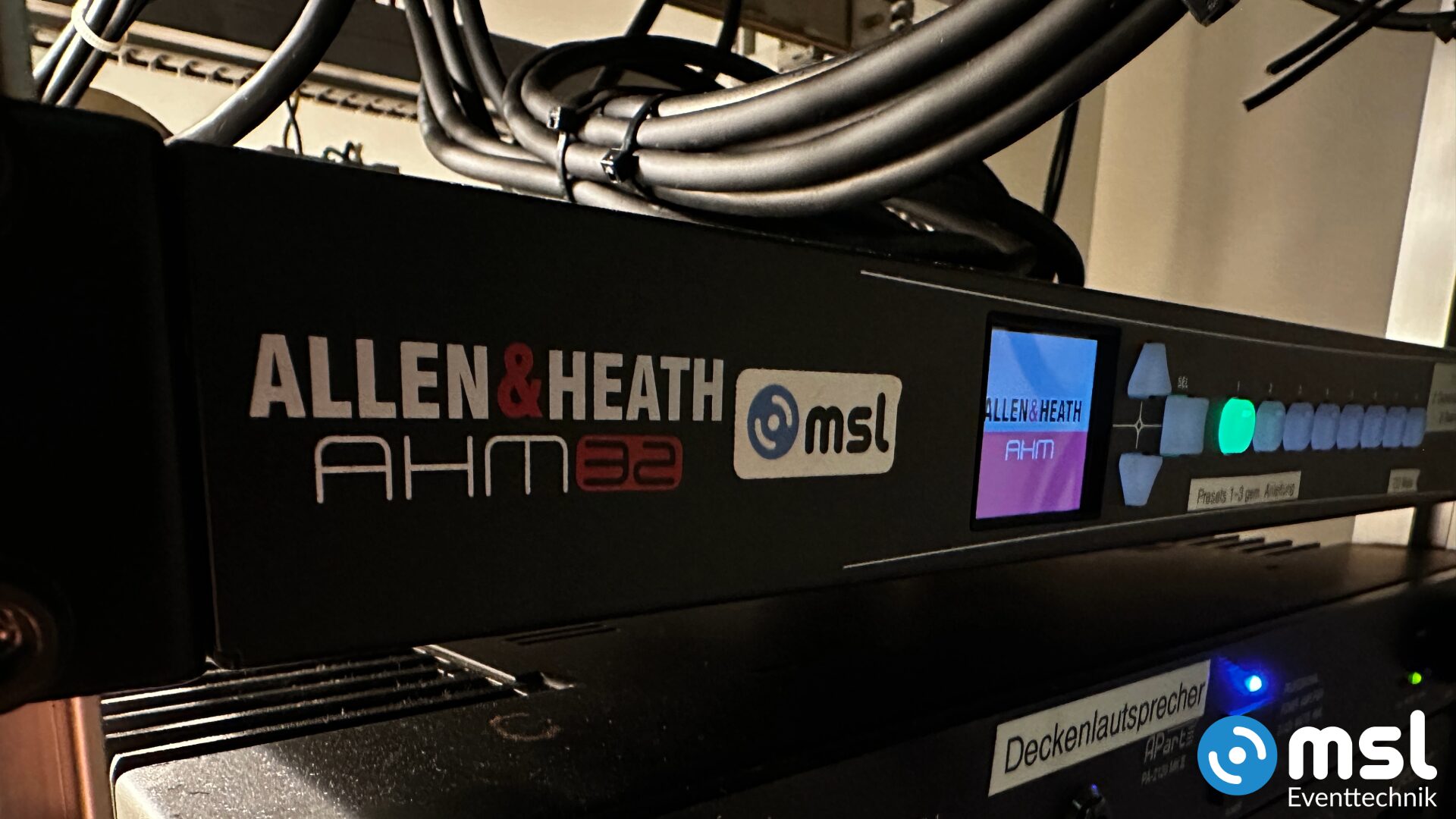 Audioprozessor AHM32 von Allen&Heath in einer Installation in einer Mehrzweckhalle, durchgeführt und programmiert von MSL Eventtechnik.